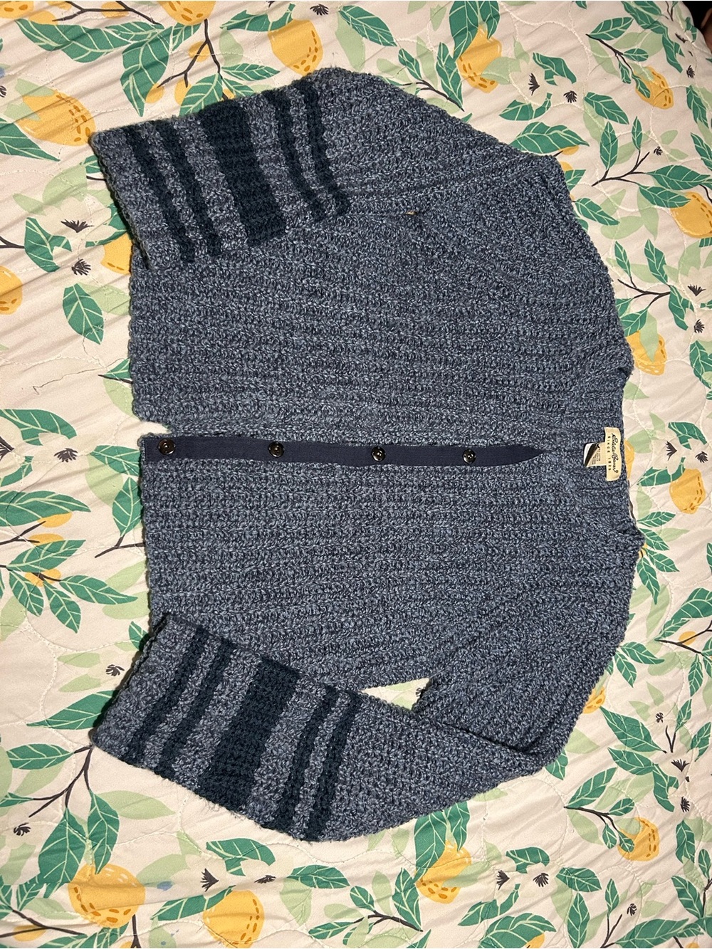 Eddie Bauer Heather Blue and Navy Textured Button-Front Cardigan